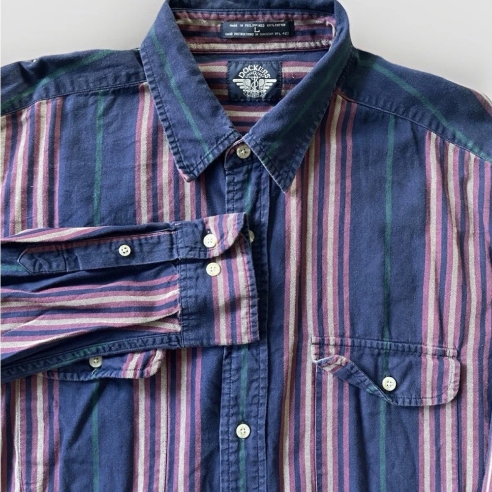 Vintage Dockers Striped Long Sleeve Button Down Shirt Men’s Large 90s Pocket